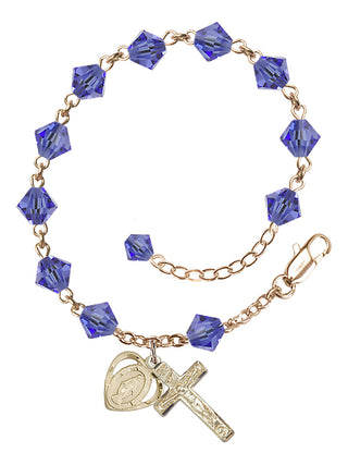 Adjustable 14 Karat Gold-Filled 6mm Austrian Crystal Rosary Bracelet in Sapphire