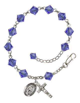 Adjustable Sterling Silver 6mm Austrian Crystal Rosary Bracelet in Sapphire