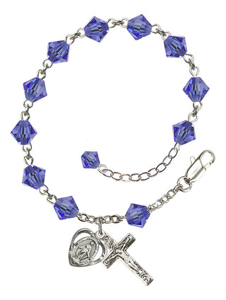Adjustable Sterling Silver 6mm Austrian Crystal Rosary Bracelet in Sapphire