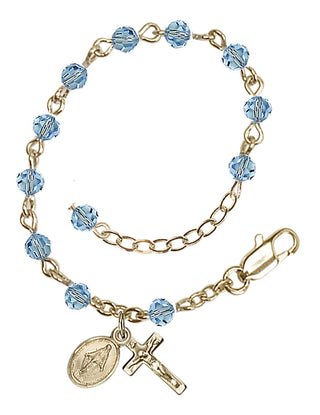 Adjustable Gold Plated 4mm Austrian Crystal Rosary Bracelet in Aqua