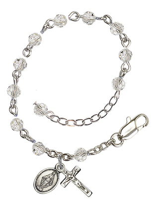 Adjustable Silver Plated 4mm Austrian Crystal Rosary Bracelet in Crystal