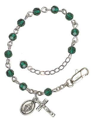 Adjustable Silver Plated 4mm Austrian Crystal Rosary Bracelet in Emerald
