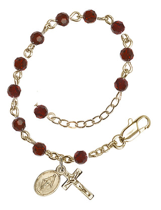 Adjustable Gold Plated 4mm Austrian Crystal Rosary Bracelet in Garnet