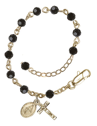 Adjustable Gold Plated 4mm Austrian Crystal Rosary Bracelet in Jet