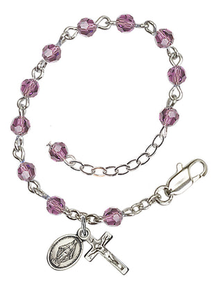 Adjustable Silver Plated 4mm Austrian Crystal Rosary Bracelet in Light Amethyst
