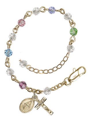 Adjustable Gold Plated 4mm Austrian Crystal Rosary Bracelet in Multi-Color