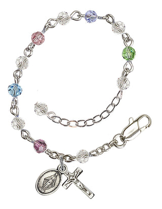 Adjustable Silver Plated 4mm Austrian Crystal Rosary Bracelet in Multi-Color
