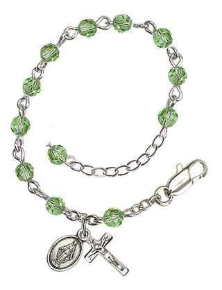 Adjustable Silver Plated 4mm Austrian Crystal Rosary Bracelet in Peridot