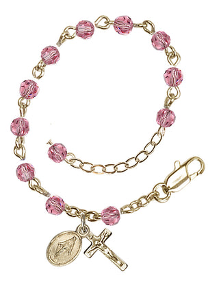 Adjustable Gold Plated 4mm Austrian Crystal Rosary Bracelet in Rose