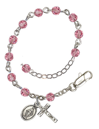 Adjustable Silver Plated 4mm Austrian Crystal Rosary Bracelet in Rose