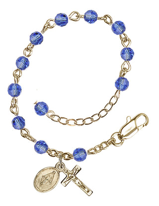 Adjustable Gold Plated 4mm Austrian Crystal Rosary Bracelet in Sapphire