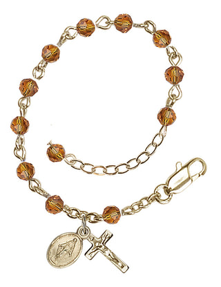Adjustable Gold Plated 4mm Austrian Crystal Rosary Bracelet in Topaz