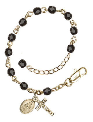 Adjustable Gold Plated 4mm Fire Polished Rosary Bracelet in Black