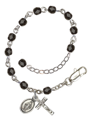 Adjustable Silver Plated 4mm Fire Polished Rosary Bracelet in Black
