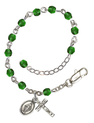 Adjustable Silver Plated 4mm Fire Polished Rosary Bracelet in Emerald