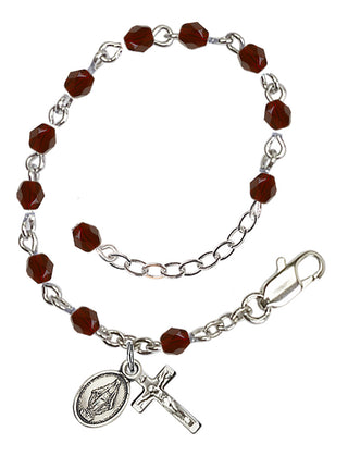Adjustable Silver Plated 4mm Fire Polished Rosary Bracelet in Garnet