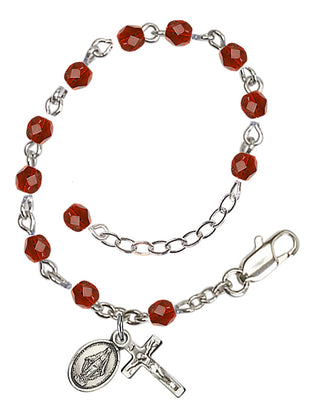 Adjustable Silver Plated 4mm Fire Polished Rosary Bracelet in Ruby