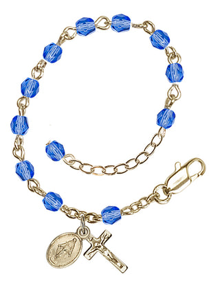 Adjustable Gold Plated 4mm Fire Polished Rosary Bracelet in Sapphire