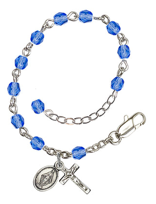 Adjustable Silver Plated 4mm Fire Polished Rosary Bracelet in Sapphire