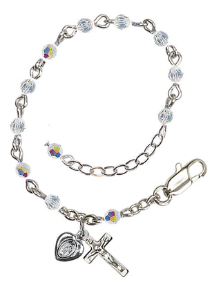 Adjustable Silver Plated 3mm Austrian Crystal Infant Rosary Bracelet with Aurora Borealis in Crystal