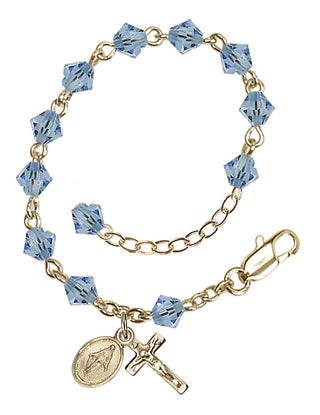 Adjustable Gold Plated 5mm Austrian Crystal Rosary Bracelet in Aqua
