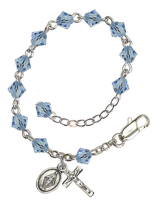 Adjustable Silver Plated 5mm Austrian Crystal Rosary Bracelet in Aqua