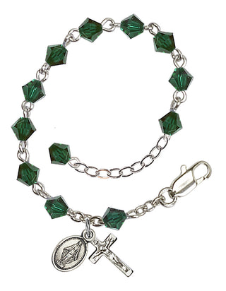 Adjustable Silver Plated 5mm Austrian Crystal Rosary Bracelet in Emerald