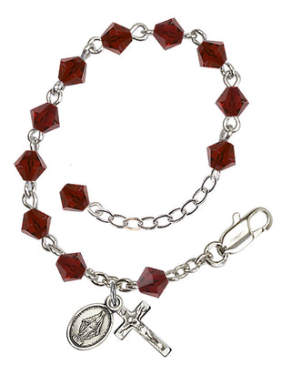 Adjustable Silver Plated 5mm Austrian Crystal Rosary Bracelet in Garnet