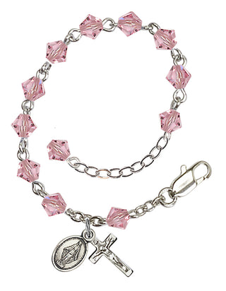Adjustable Silver Plated 5mm Austrian Crystal Rosary Bracelet in Light Rose