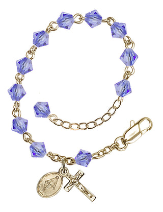 Adjustable Gold Plated 5mm Austrian Crystal Rosary Bracelet in Light Sapphire