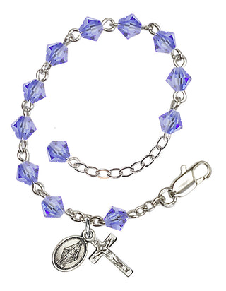 Adjustable Silver Plated 5mm Austrian Crystal Rosary Bracelet in Light Sapphire