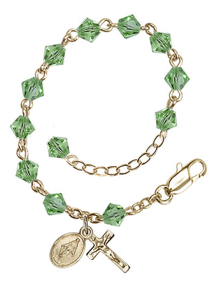 Adjustable Gold Plated 5mm Austrian Crystal Rosary Bracelet in Peridot