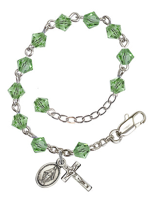 Adjustable Silver Plated 5mm Austrian Crystal Rosary Bracelet in Peridot