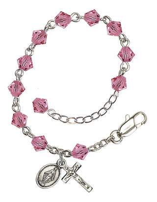 Adjustable Silver Plated 5mm Austrian Crystal Rosary Bracelet in Rose