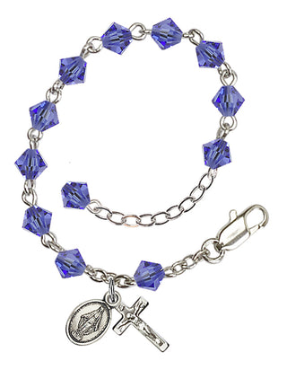 Adjustable Silver Plated 5mm Austrian Crystal Rosary Bracelet in Sapphire
