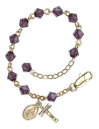 Adjustable 14 Karat Gold-Filled 5mm Austrian Crystal Infant Rosary Bracelet in Amethyst
