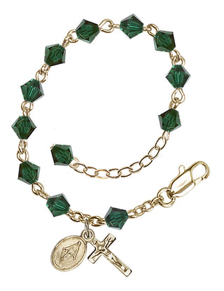Adjustable 14 Karat Gold 5mm Austrian Crystal Infant Rosary Bracelet in Emerald