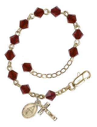 Adjustable 14 Karat Gold 5mm Austrian Crystal Infant Rosary Bracelet in Garnet