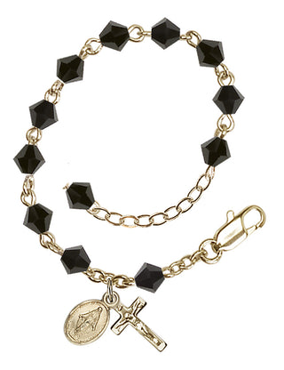 Adjustable 14 Karat Gold-Filled 5mm Austrian Crystal Infant Rosary Bracelet in Jet
