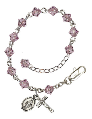 Adjustable Sterling Silver 5mm Austrian Crystal Infant Rosary Bracelet in Light Amethyst