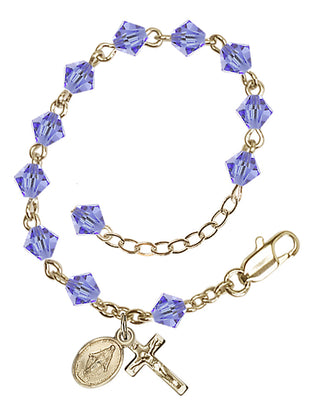Adjustable 14 Karat Gold 5mm Austrian Crystal Infant Rosary Bracelet in Light Sapphire