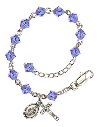 Adjustable Sterling Silver 5mm Austrian Crystal Infant Rosary Bracelet in Light Sapphire