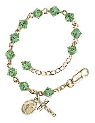 Adjustable 14 Karat Gold 5mm Austrian Crystal Infant Rosary Bracelet in Peridot