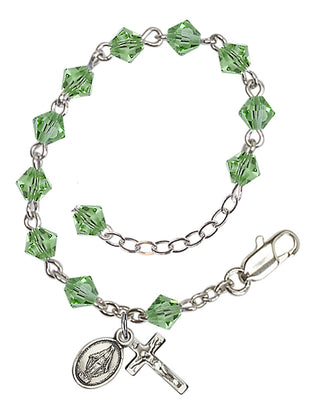 Adjustable Sterling Silver 5mm Austrian Crystal Infant Rosary Bracelet in Peridot