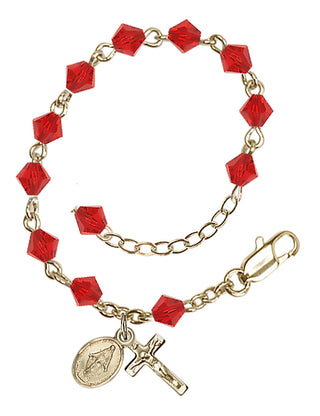 Adjustable 14 Karat Gold 5mm Austrian Crystal Infant Rosary Bracelet in Ruby