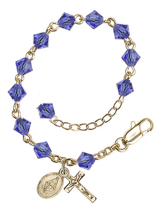 Adjustable 14 Karat Gold-Filled 5mm Austrian Crystal Infant Rosary Bracelet in Sapphire
