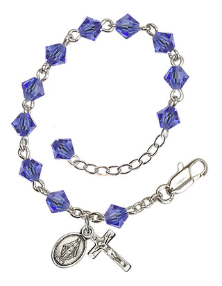 Adjustable Sterling Silver 5mm Austrian Crystal Infant Rosary Bracelet in Sapphire