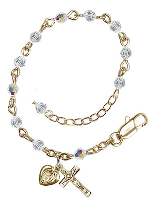 Adjustable 14 Karat Gold-Filled 3mm Austrian Crystal Infant Rosary Bracelet with Aurora Borealis in Crystal