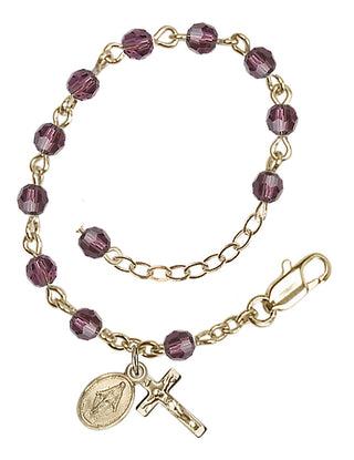 Adjustable 14 Karat Gold-Filled 4mm Austrian Crystal Infant Rosary Bracelet in Amethyst