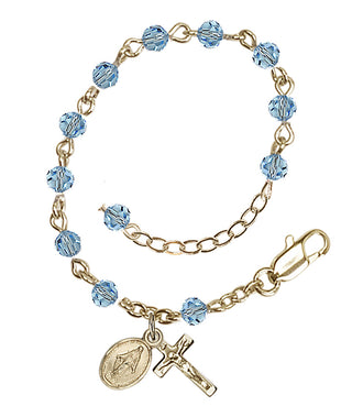 Adjustable 14 Karat Gold-Filled 4mm Austrian Crystal Infant Rosary Bracelet in Aqua